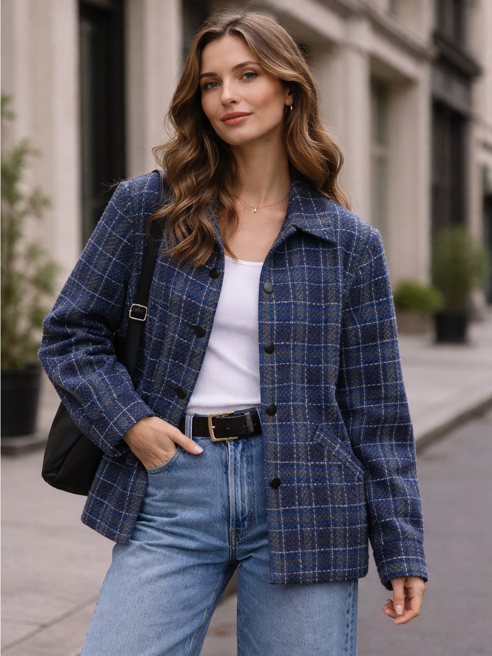 Vintage tartan plaid pea coat / blazer 80s 90s